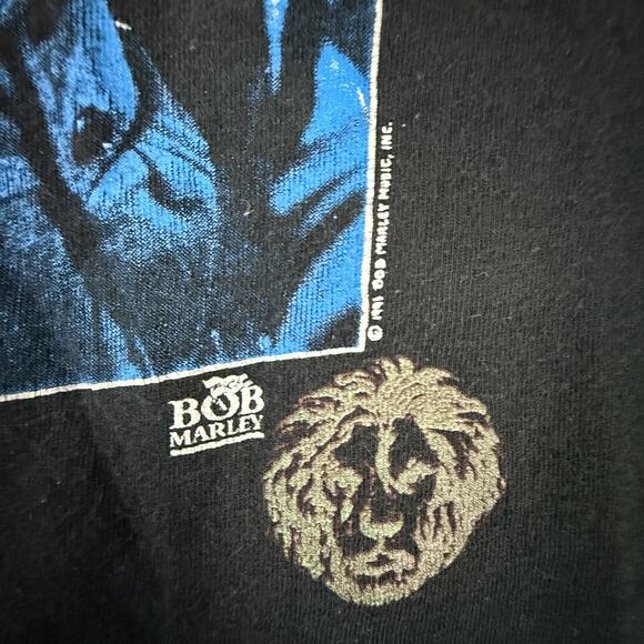 VTG 90s Bob Marley Lions Graphic T-Shirt Tuff Gong Back Black Screen Stars USA L - Picture 8 of 13